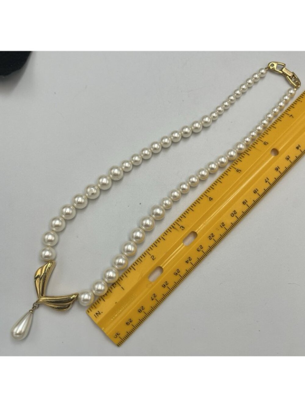 Vintage 80s Napier Necklace Faux Pearl Beaded Gold Tone Patent 4,774,743 - Picture 15 of 16